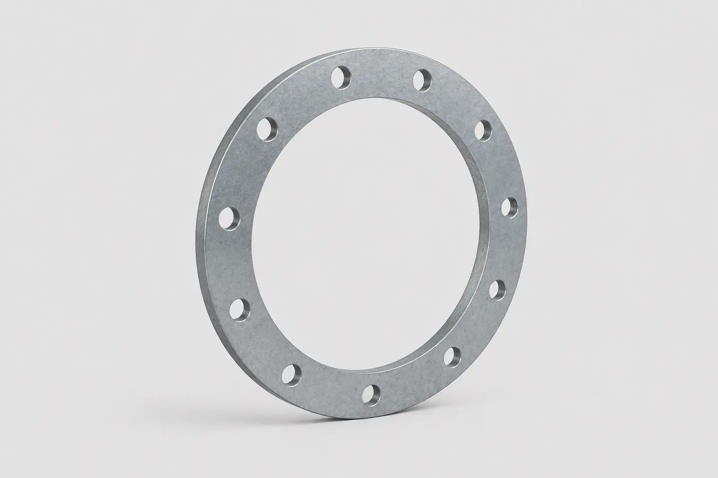 Flange circular metálico perfurado para união desmontável de dutos