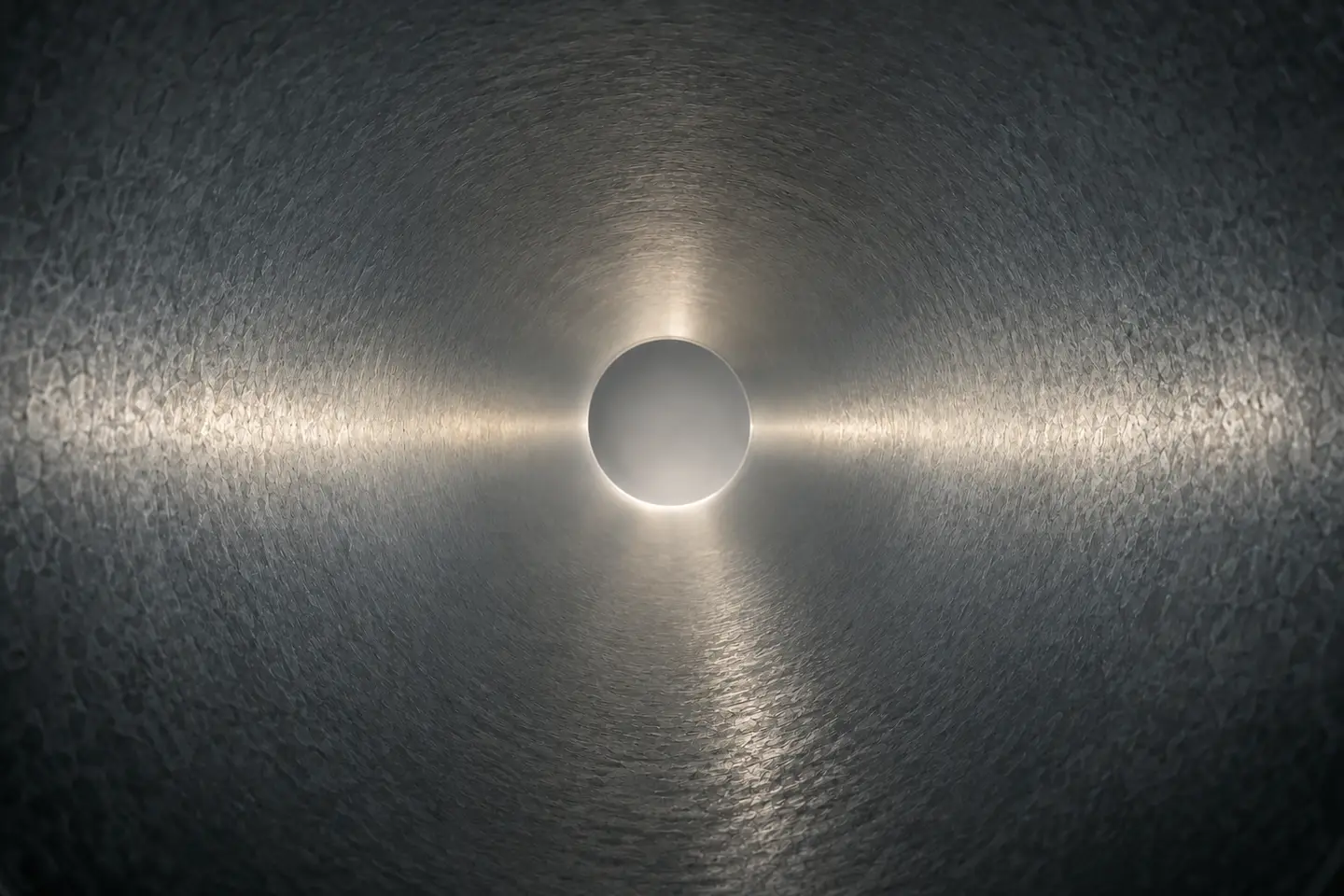 Vista axial ilustrativa do interior de um duto circular galvanizado